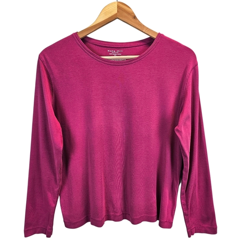 Vintage Kate Hill Supima Cotton Long Sleeve Top LP Magenta 90s Minimalist Fall